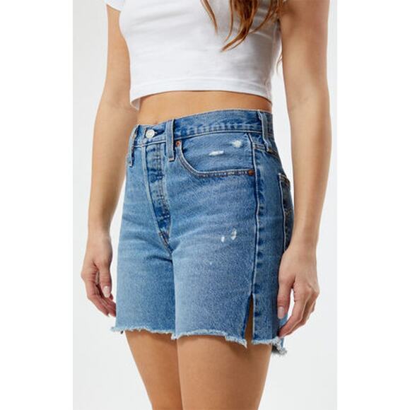 Pacsun Shorts Womens 26 Blue Cut-Off Denim High Rise Relaxed Distressed Casual - Picture 2 of 12